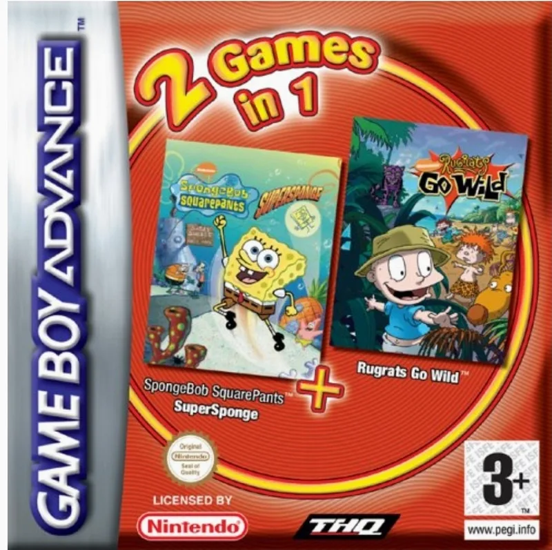 2 Games in 1, Spongebob Square pants Super Sponge/Rugrats Go Wild (GBA)